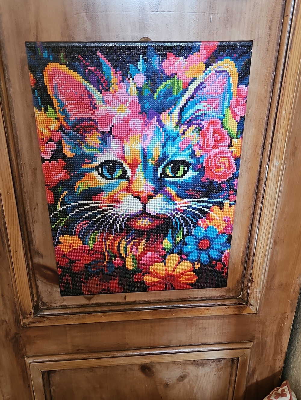 Vibrant Multicolor Cat Floral Canvas Art Print